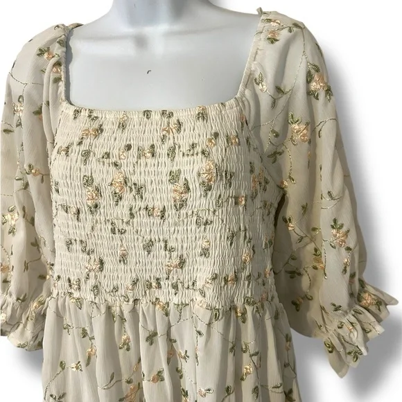ARULA Cream Embroidered Floral Long Sleeve Dress Size A - Picture 2 of 7